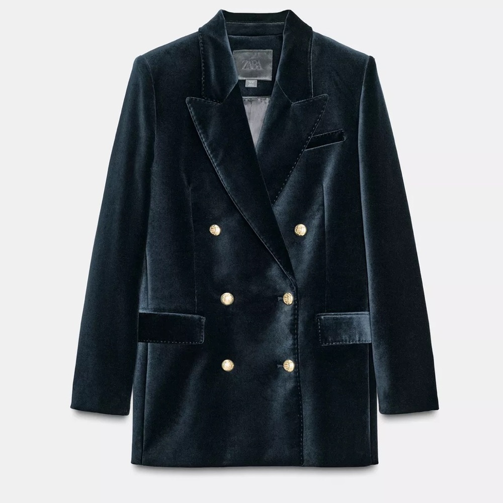 Zara NWT Limited Edition Velvet Blazer Navy Timeless XS luxury tailored